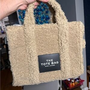Marc Jacobs Sherpa Mini Tote in Taupe with Black Patch